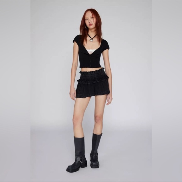 URBAN OUTFITTERS KIMCHI BLUE HIGH RISE LINEN ARIA MICRO SHORT SKORT LARGE NEW - Picture 13 of 14